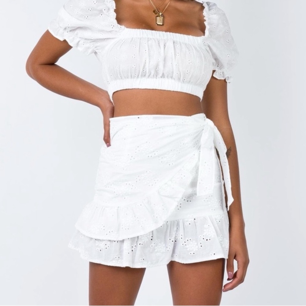 Princess Polly eyelet mini wrap skirt
